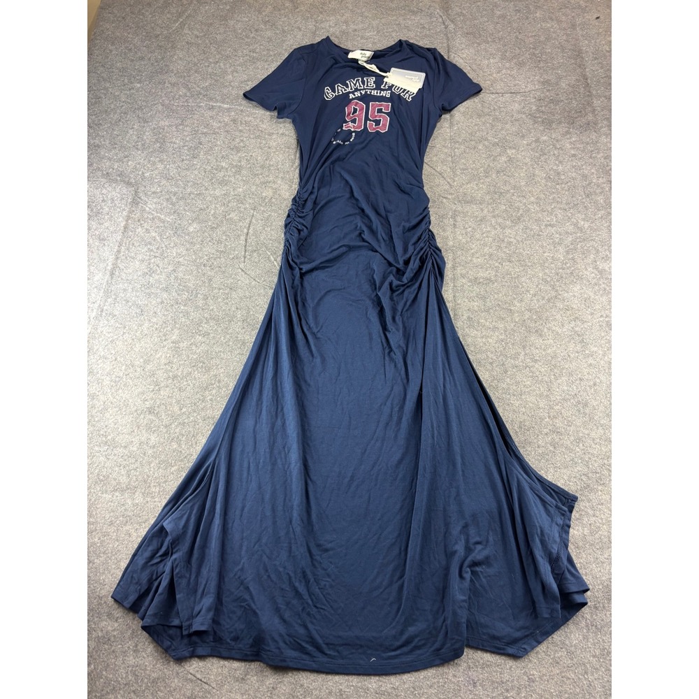 Daily Practice Anthropologie Navy Blue Game For Anything 95 Ruched Maxi Dress M